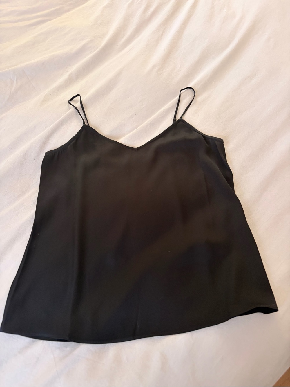 Quince Black Satin V-Neck Camisole with Spaghetti Straps